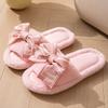 Open-toe Plush Slippers, LOVE Bow Women's Home Slippers, Wooden Floor Cotton Slippers, Plush Slippers