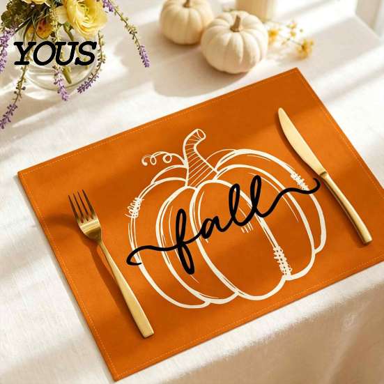 Reusable Table Linens for Thanksgiving Pumpkin Autumn Leaves Placemat, Linen Washable Heat Resistant Watercolor Place Mat Dining Fall Seasonal
