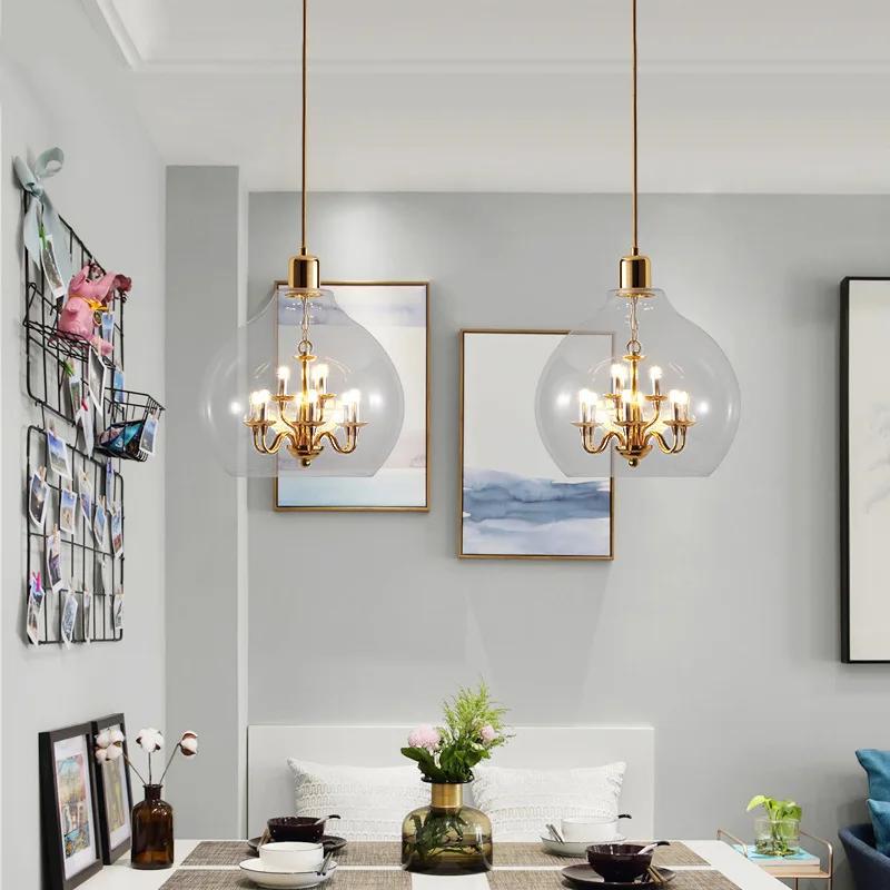 European Clear Glass Chandeliers Restaurant Bar Kitchen Bedroom Hanging Light Fixtures G9 Bulb Loft Deco Dropshipping