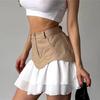 Chic Ruffles Women's Midi Skirt High Waisted Pleated Splice A Line Skirts Fashion Lady Street