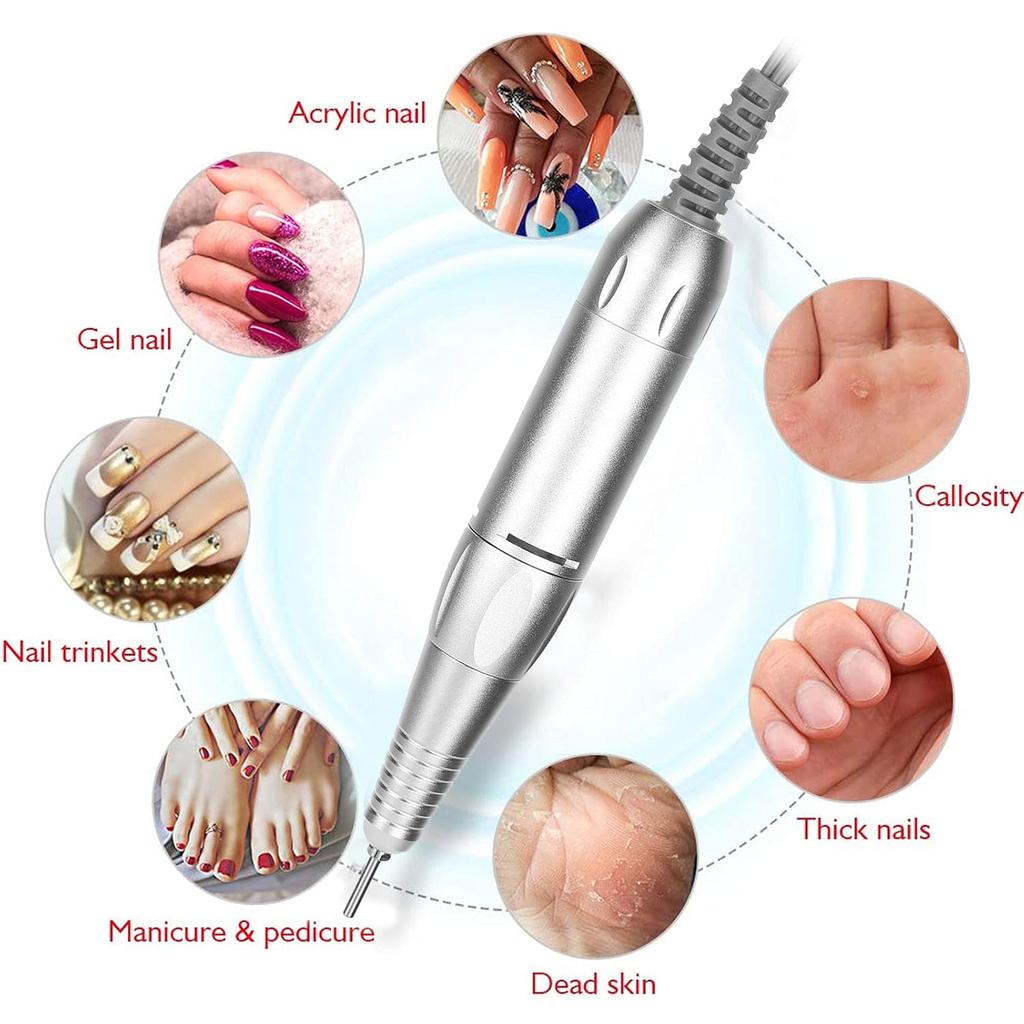 Jiawu Nail Drill Handle, 35000RPM Professional Electric Nail Drill Handpiece Pen, Nail Polisher Grinder, Portable Nail Art Manicure Tool