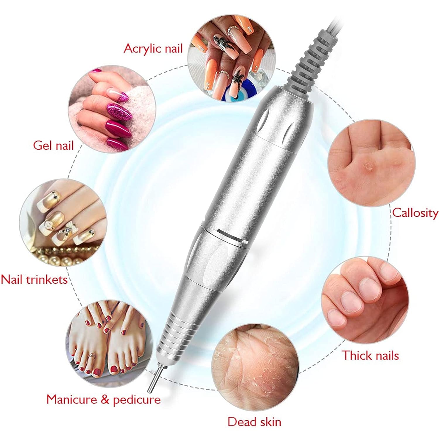 35000rpm Nail Drill Handle, Handpiece Polishing Machine Replacement Accessory Manicure Tool Electric File Handle Nail Art Drill Pen for Acrylic Gel