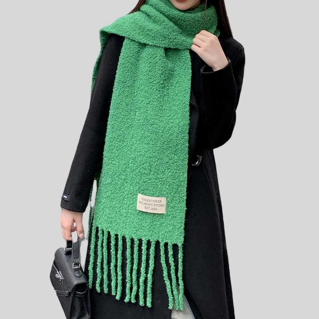 Neuer einfarbiger Premium-Wollschal für Damen, Herbst und Winter, vielseitig, verdickt, Plüsch, warm, Premium-Schal