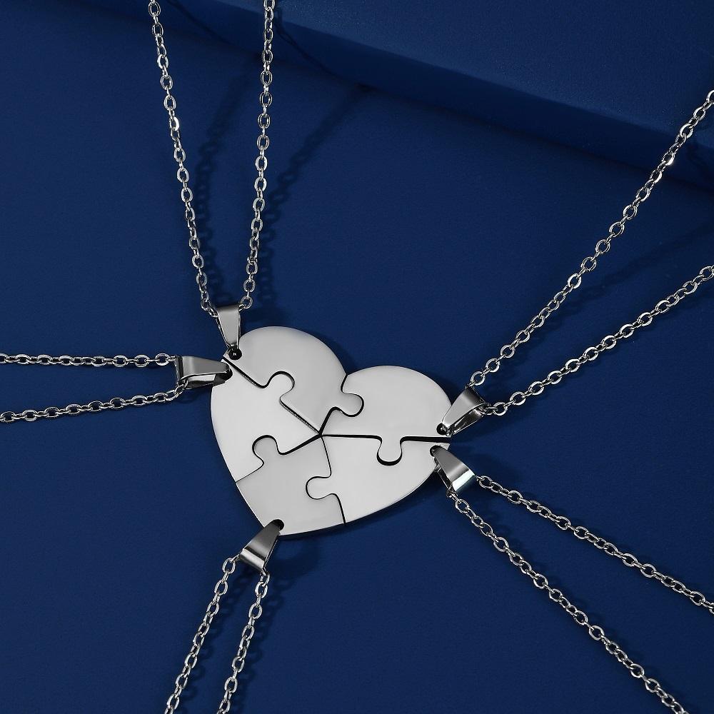 Teamer Engraved Name Heart Puzzles Pendant Necklace Custom Name Stainless Steel Necklace Valentine New Year Family Friend Gift