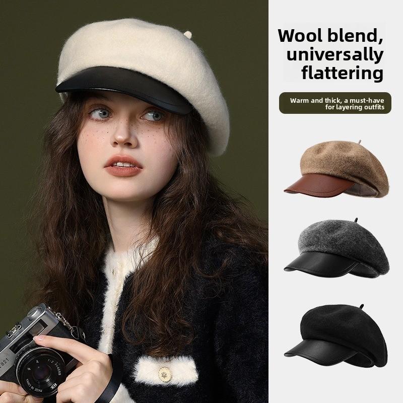 New autumn and winter beret, women's wool fashion versatile Japanese painter hat, windproof and warm cloud hat