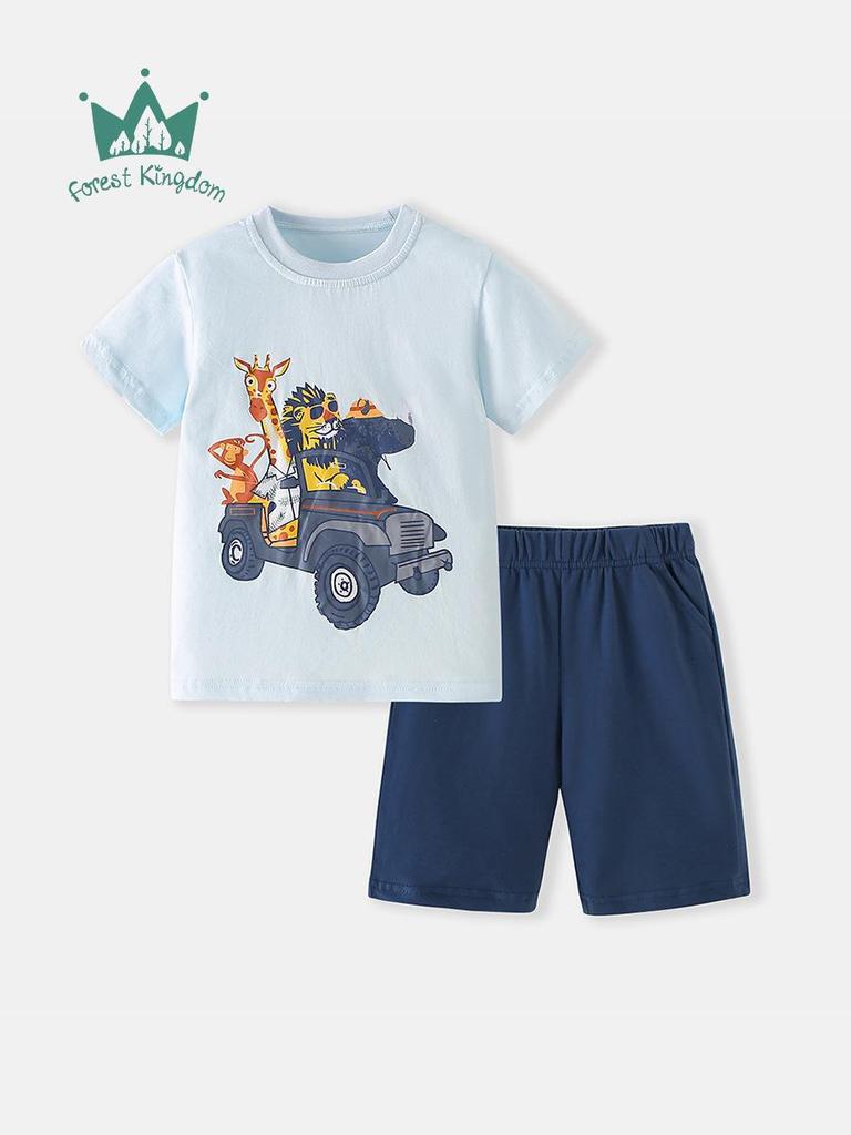 Children's Cartoon Animal Short Sleeve Suit, Spring/Summer Collection - 2-Piece Set for Ages 2-6