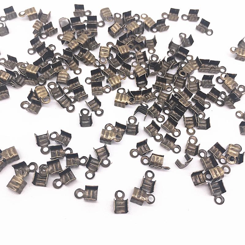 200Pcs 3.5x7/2.5x5.5mm Small Cord End Tip Fold Over Three-wire Clasp Crimp Bead Connector DIY Jewelry Making For Accessories