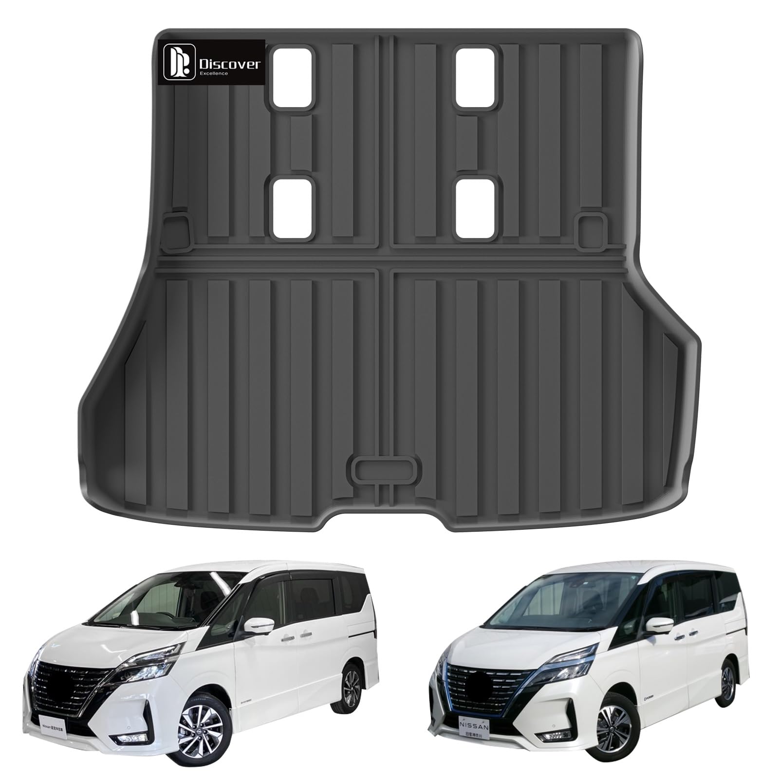 3D коврик в багажник для Nissan Serena C27 ТПЭ Резина Водонепроницаемый для багажа NISSAN SERENA C27 Багажник D.E. E-POWER, Коврик, Биоразлагаемый, Нескользящий, (для e-power Год чёрный