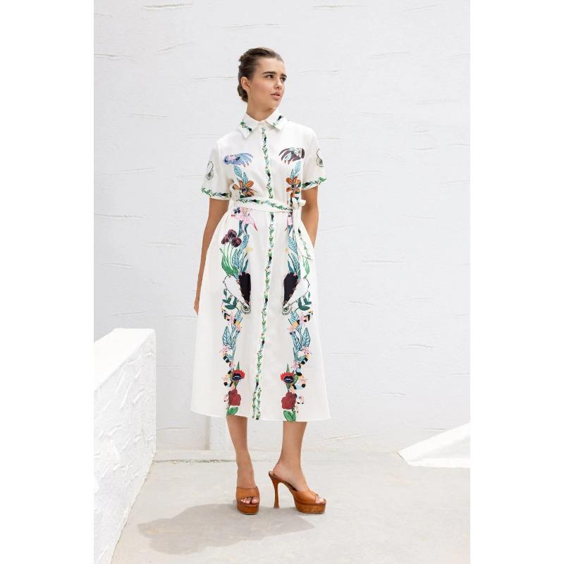 Women's New Printed Dress Elegant Lace-up Cardigan Lapel Women