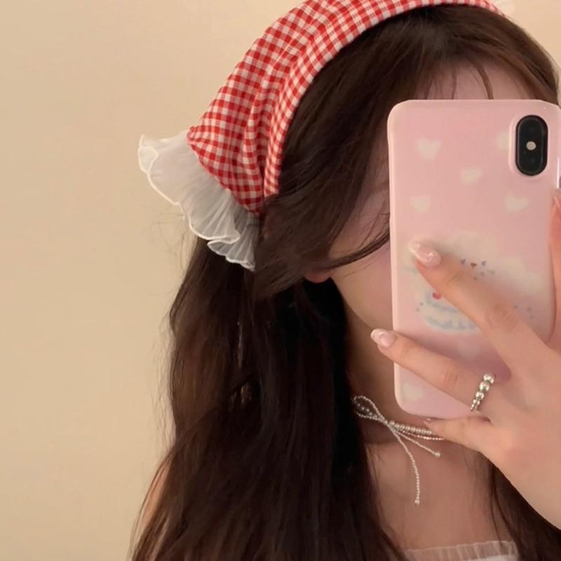 Haar-Schal Stirnbänder im französischen Stil Dreieckiges Kopftuch Haarband Karierte Bandanas Stirnbänder Süßes Haarschmuck