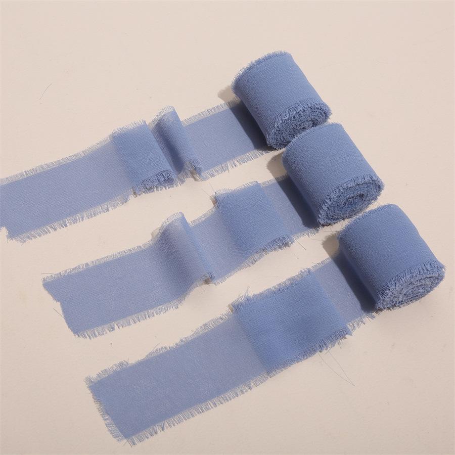 3 Roll/set 5m Frayed Edged Satin Handmade Chiffon Silk Ribbon For Wedding Invitation Bouquets Birthday Party DIY Decoration Gift