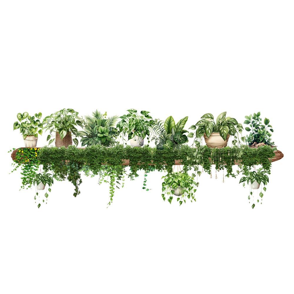 Waterproof Wall Sticker Green Vine Stump Potted Plant Decorative Decals  Livingroom