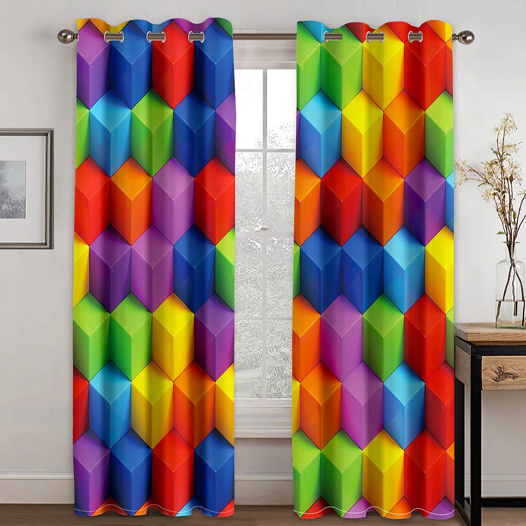 

Желтый пэчворк геометрический узор занавески подходят для детской комнаты гостиной спальни балкона кухни окна декор 2 панели 50W130H(CM)X2PCS&Hook