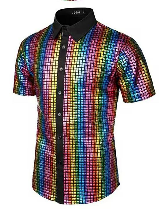 

Men s 2025 Sequin Button-Down Disco Shirt Costume Double Extra Large