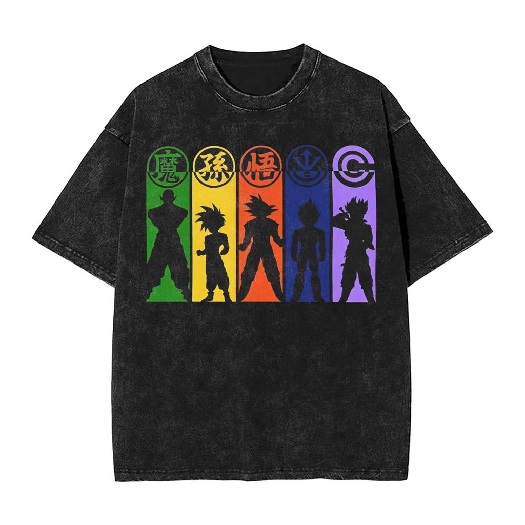 Vintage Washed Dragon Ball T Shirt with Goku and Gohan Anime Print Streetwear Casual Daily Wear Yk Retro Summer new