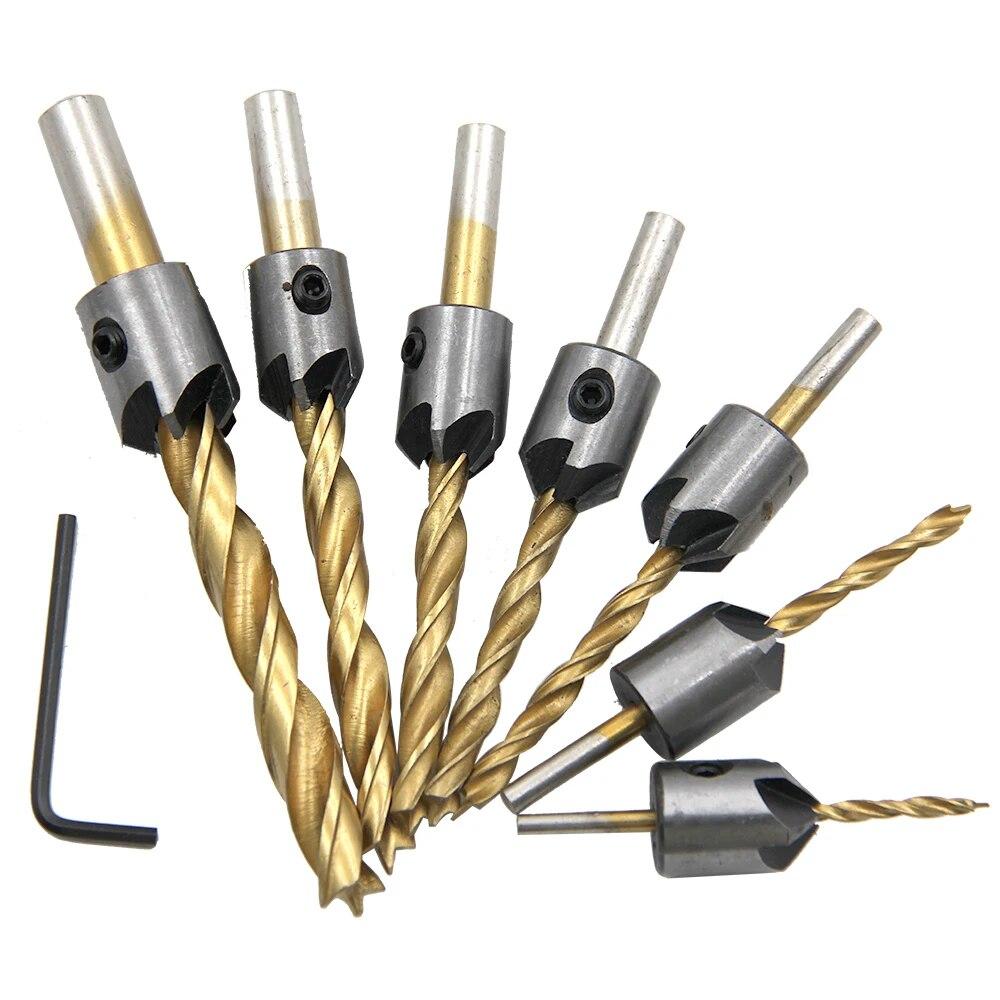 4pc Gold Three Pointed Woodworking Countersunk Drill with Screw Expansion Drill Hole Opener Electric Drilling Tool Accessories