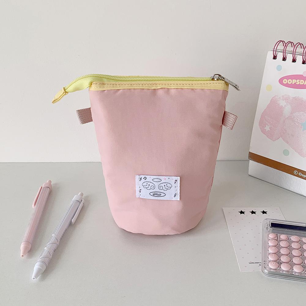 Korean Girl Round Dot Stationery Bag Pencil Case Desktop Pen Holder Zipper Coin Purse Coin Pouch Kids Cute Purse Makeup Bag
