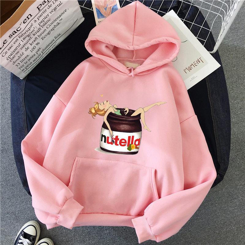 Casual Women Autumn and Winter Harajuku Graphic Sweatshirt Nutella Kawaii Print Women's Hooded Pullover Tops Women's Hoodies