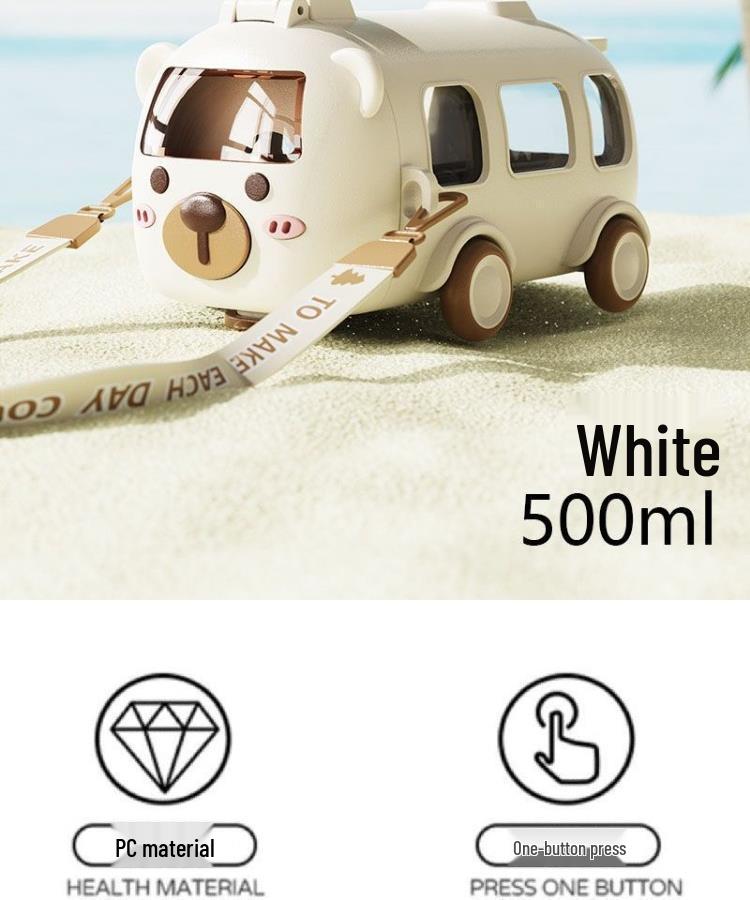 Children's Cartoon Bus Straw Cup for Kindergarten & School