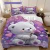 Bear Doll Pattern Bedding Quilt Set Quilt Cover Pillowcase Home Decoration Birthday Gift (1 * Duvet Cover + 2 * Pillowcase, Without Core)