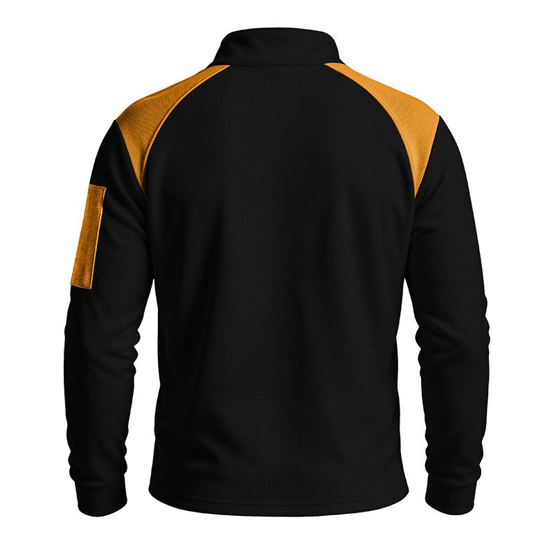 Men Waffle Knit Sweatshirt Quarter Zip Stand Collar Pullover Color Block Long Sleeve Tops Casual Streetwear Hoodie