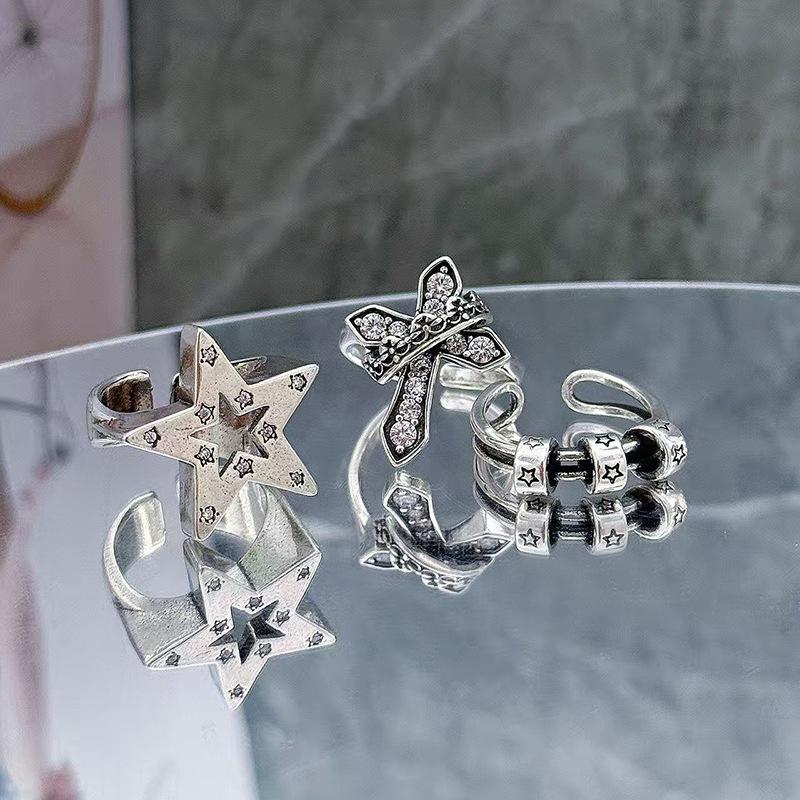 Dark Vintage Vintage Star Cross Open Ring Hip Hop Punk Niche Design Stacked Personality Ring Woman