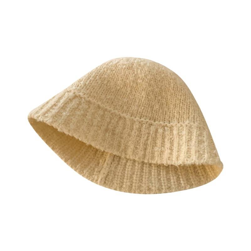 Fisherman Hat Women's Autumn and Winter Large Head Circumference Knitted Wool Basin Hat Without Makeup Showing Face Small Bucket Hat
