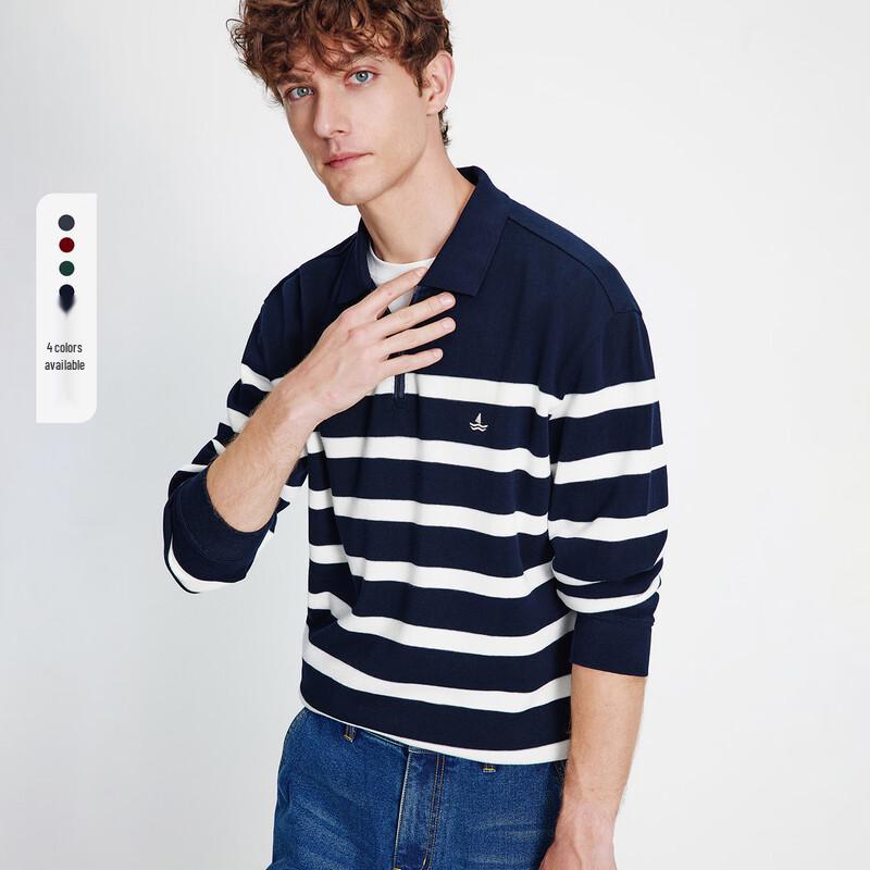 Navigare Men's 2025 Fall Loose Striped Polo Sweatshirt
