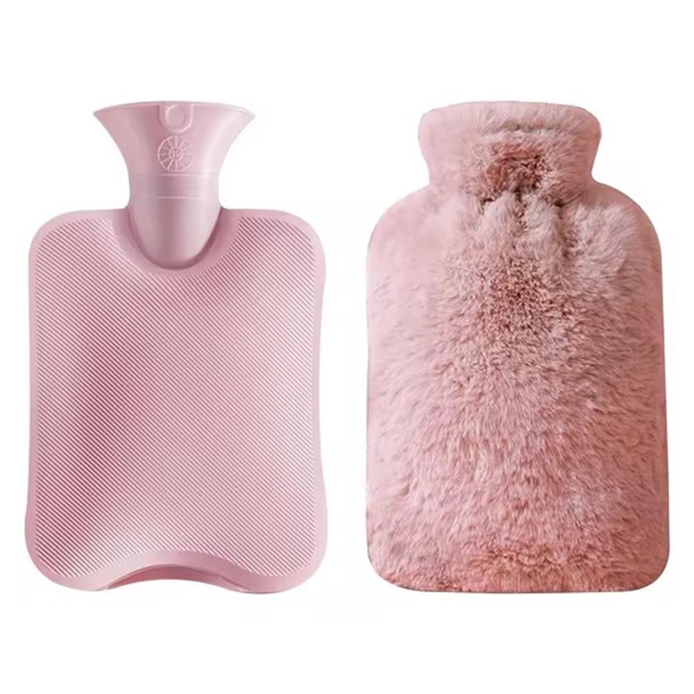 1000ML Refillable Hot Water Bag with Removeable Faux Fur Cover Winter Hand Feet Warmer Water Bottle