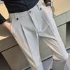 Korean Business Casual Men's Autumn New Splicing Button Zipper Pocket Fashion Solid Color Slim Versatile Straight Leg Pants
