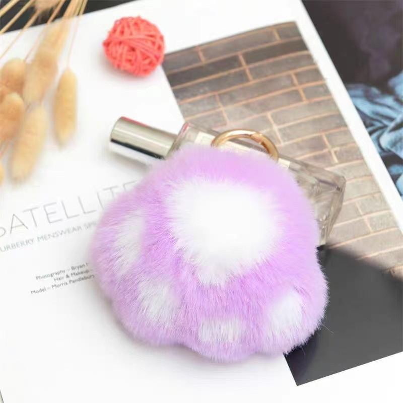 Cartoon Rabbit Fur Cat Paw Keychain Plush Ball Backpack Ornament