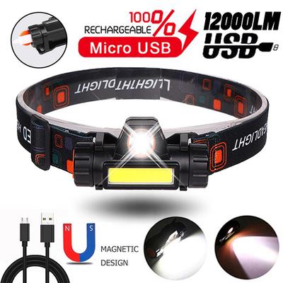 12000LM wasserdichter, leistungsstarker LED-Scheinwerfer, XPE + COB, wiederaufladbarer USB-Scheinwerfer, Stirnlampe
