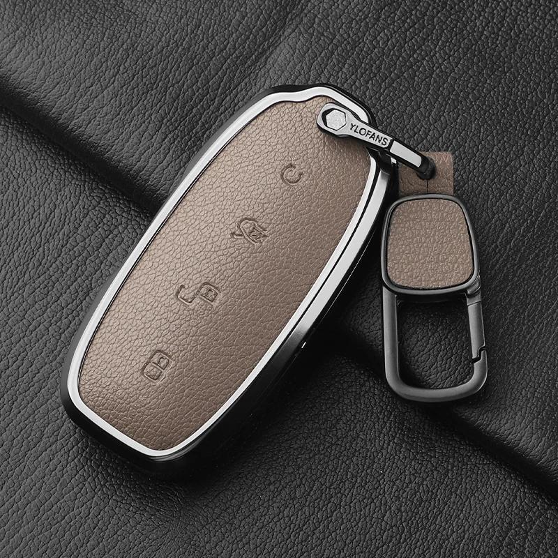 Metal And Leather Car Key Case Cover For Byd Denza D9 Dm-I   N7 N8 Auto Keychain Protect Set