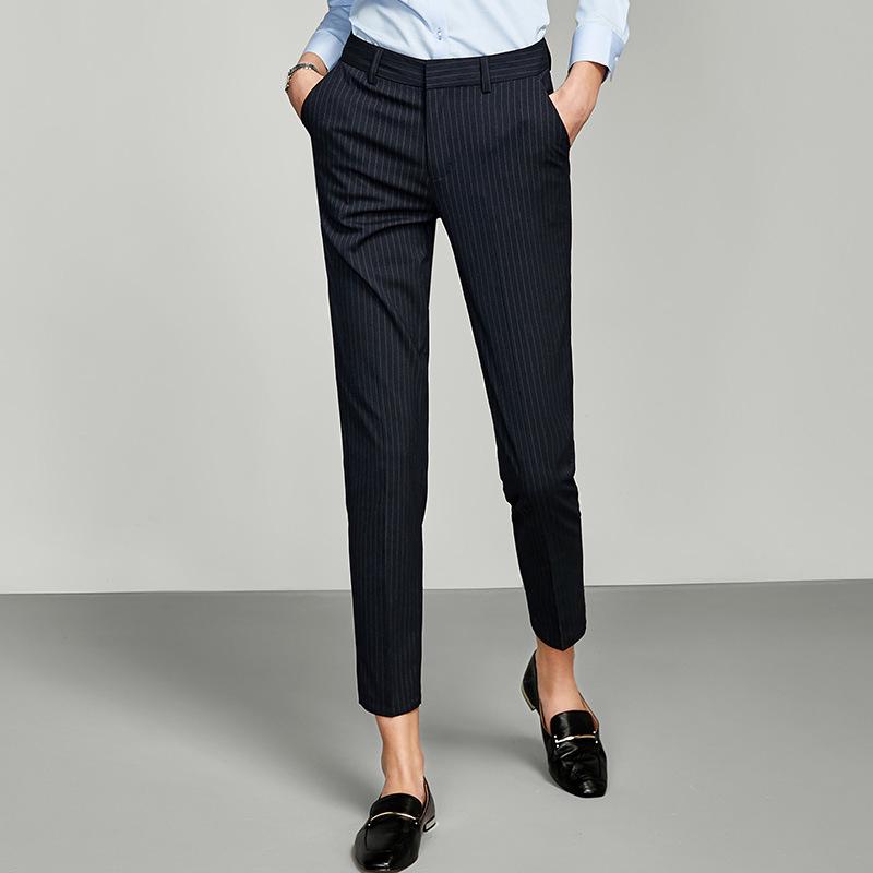 083 Женские профессиональные брюки прямого кроя слим, в полоску, из меланжевой ткани 28/M