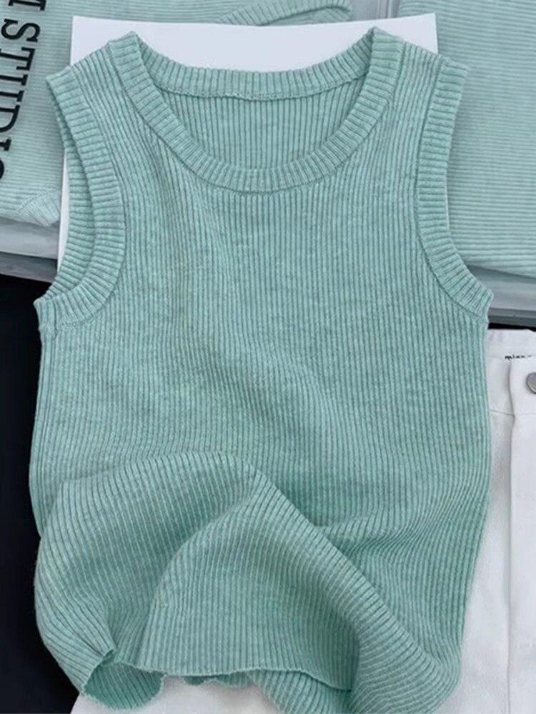 French Chic U-Neck Knitted Camisole Top