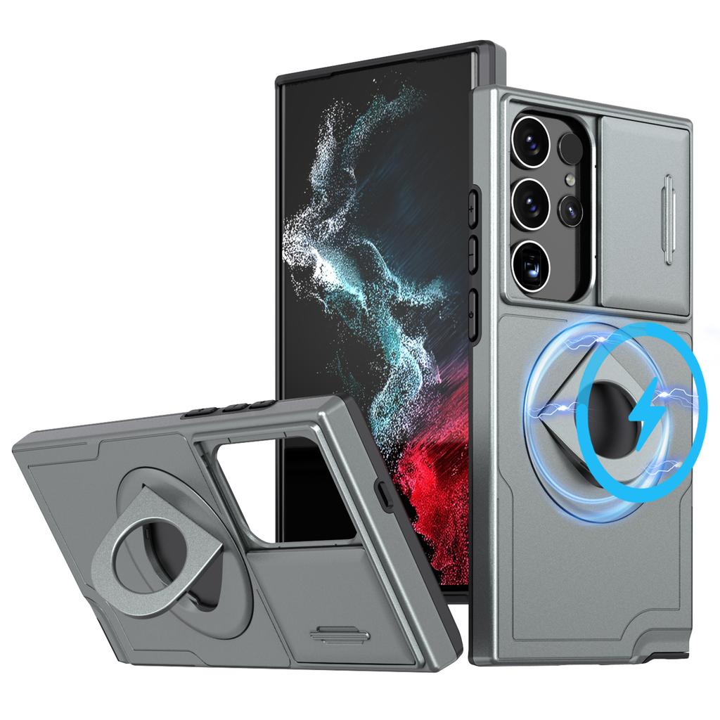 For Samsung Galaxy S23 Ultra Magnetic Phone Case N52 Magnet+PC+TPU Drop-resistant Kickstand Cover