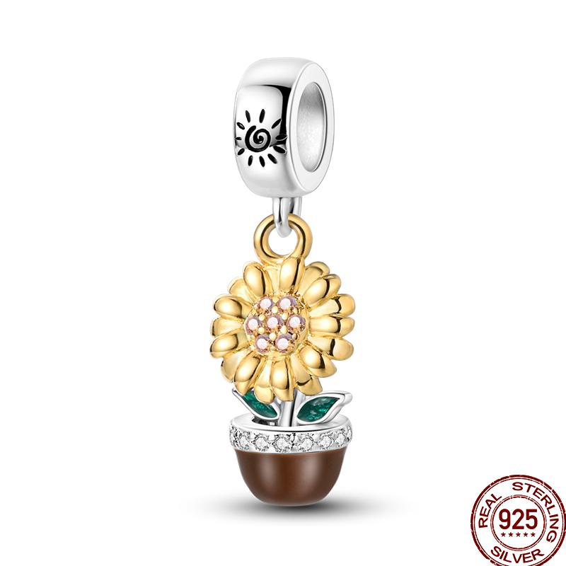 Copper Art Golden Zircon Saturn Flower Butterfly Charm Beads Suitable For 3Mm Original Bracelet Jewelry