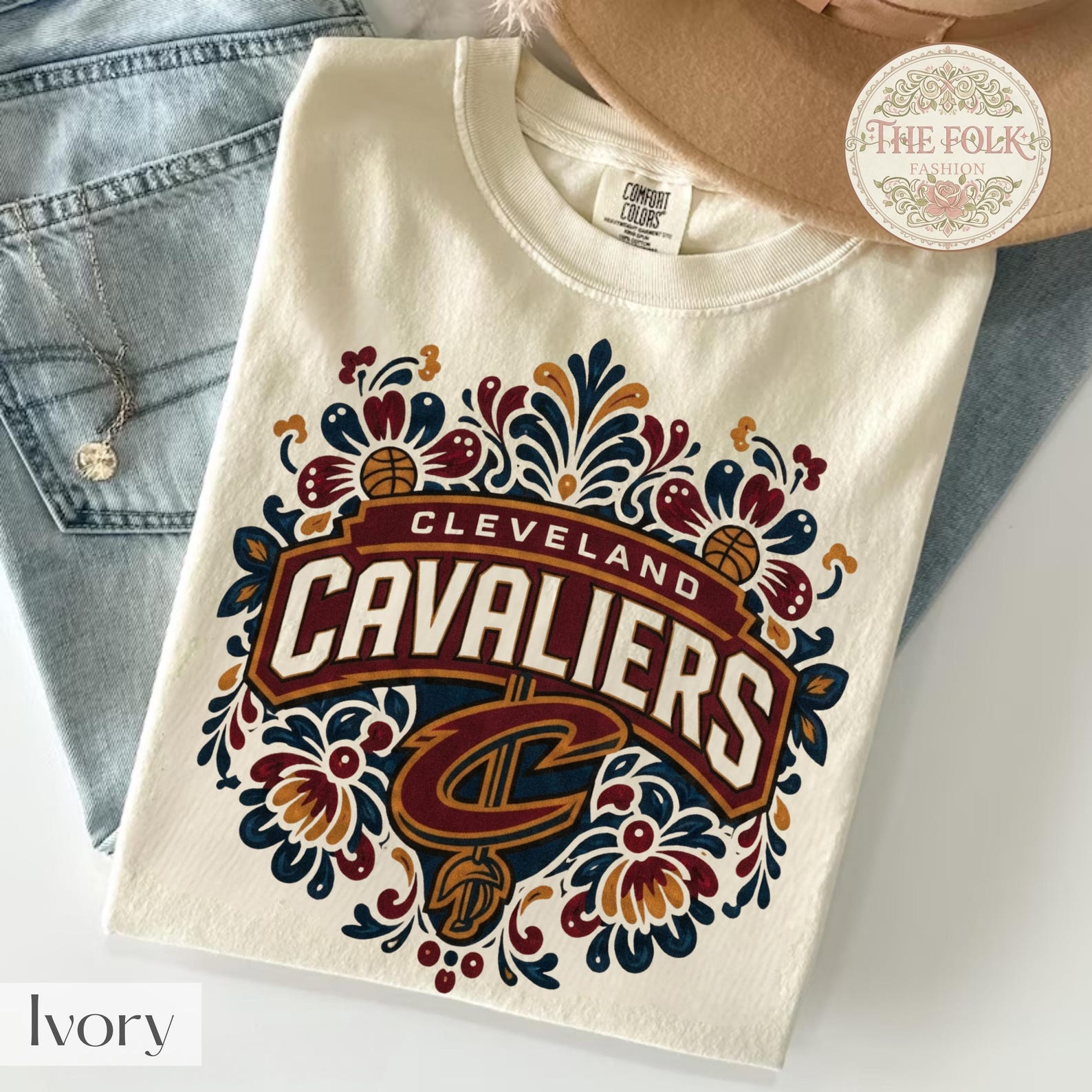 Cleveland Cavaliers Shirt, Cleveland Basketball Folk Art Tee, Vintage Cavaliers Fan Gear, Floral Basketball T-Shirt, Cavs Gift for Men Women 3XL