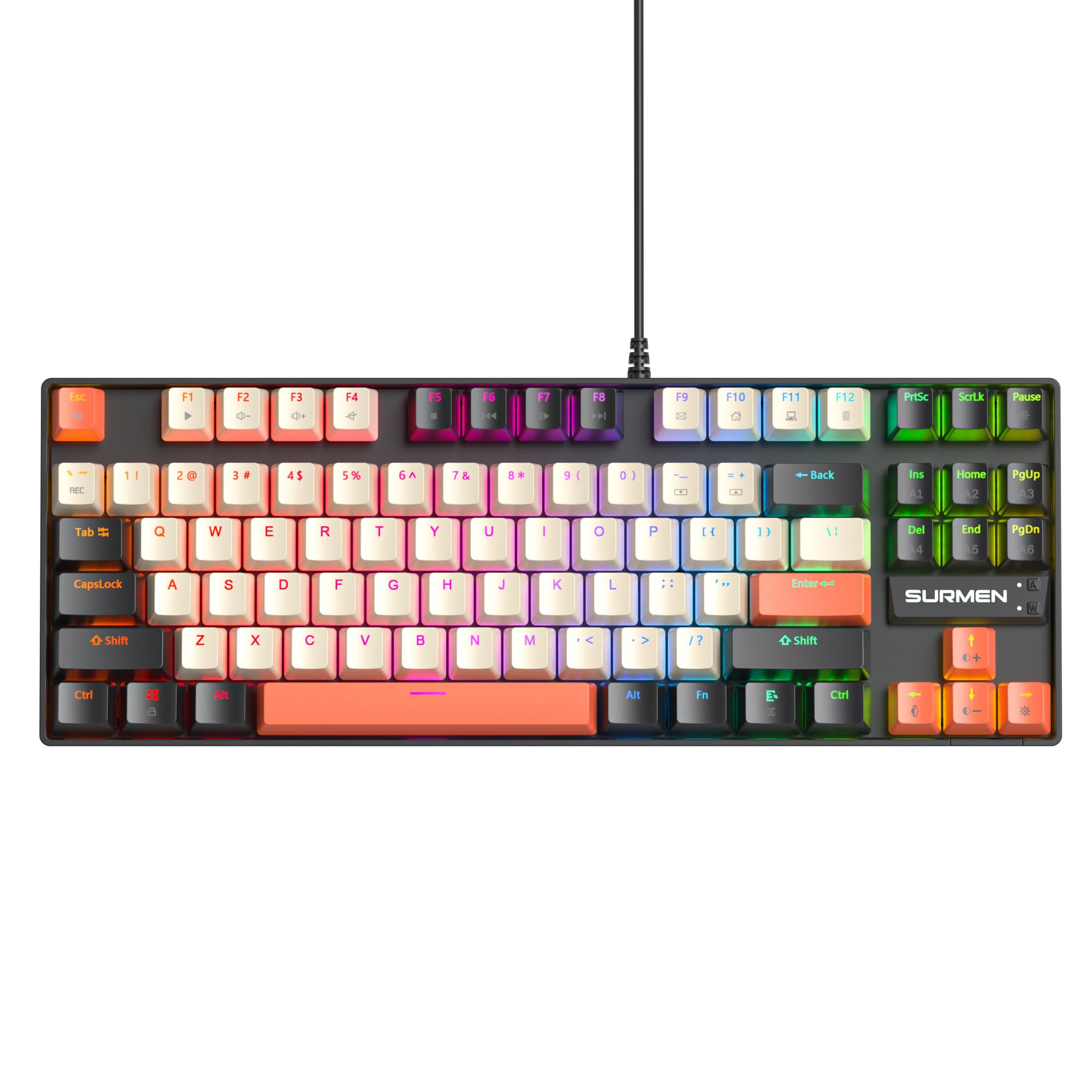 

Mechanical Gaming US Red RGB for PC Gamers 87-Key Keyboard, Layout, Switches, Lighting, Wired, Tenkeyless, 75% Size, N-Key Rollover, (87 Carbon/Red