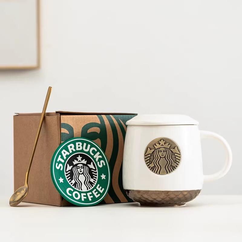 Classic Mermaid Bronze Lid Ceramic Mug