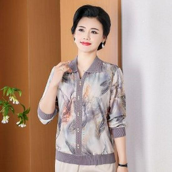 Summer 2026 Ice Silk Lapel T-Shirt for Middle-Aged Women