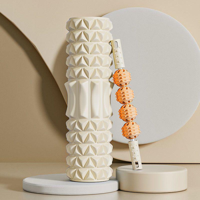 Beginners Foam Roller & Wolf Tooth Massage Stick for Muscle Relaxation, Non-Leg Slimming, and Fascia Fitness Yoga