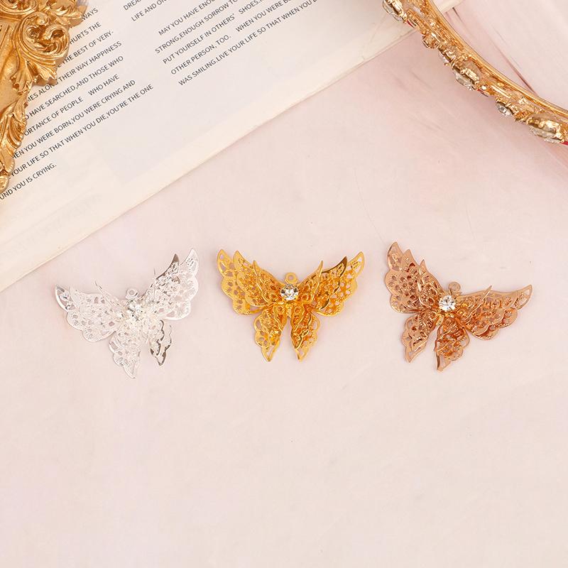 10Pcs 35X25Mm Gold Color/Silver/Bronze Metal  Butterfly Filigree Charm Diy Jewelry Making Accessories Supplies
