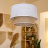 Lampa Wisząca Skandynawska Jutowa Podwójny Abażur Biało-Beżowa 1Xe27 60W Bueno Milagro
