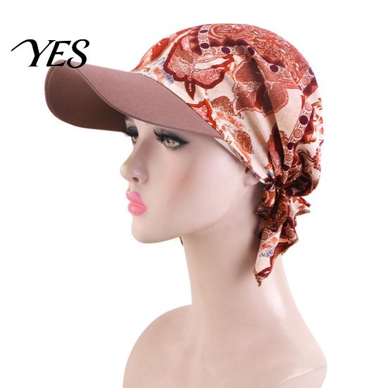 Sun Hat Headscarf Hat, Cashew Flower Print Ethnic Style Turban Cap, Elastic Fabric Protection for Cycling Sports Chemotherapy Cap