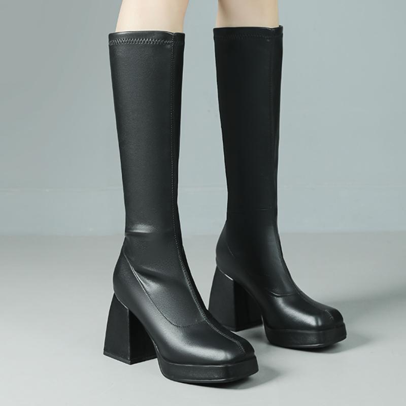 Black White Brown Knee High Boots Women Platform Winter Shoes Ladies New 2024 Elegant Women's Long Shoes Boots Large Size 45