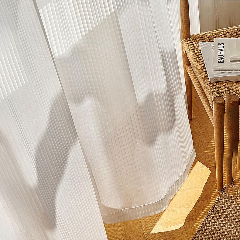 Semi Sheer White Curtains 40%-70% Light Filtering Vertical Striped Voile Drapes for Balcony Bedroom Living Room Window Privacy