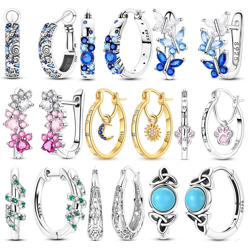 Earrings Sales 925 Silver Shining Zircon Earring for Women Man Simple Round Circle Hoop Earrings Party Jewelry Gift