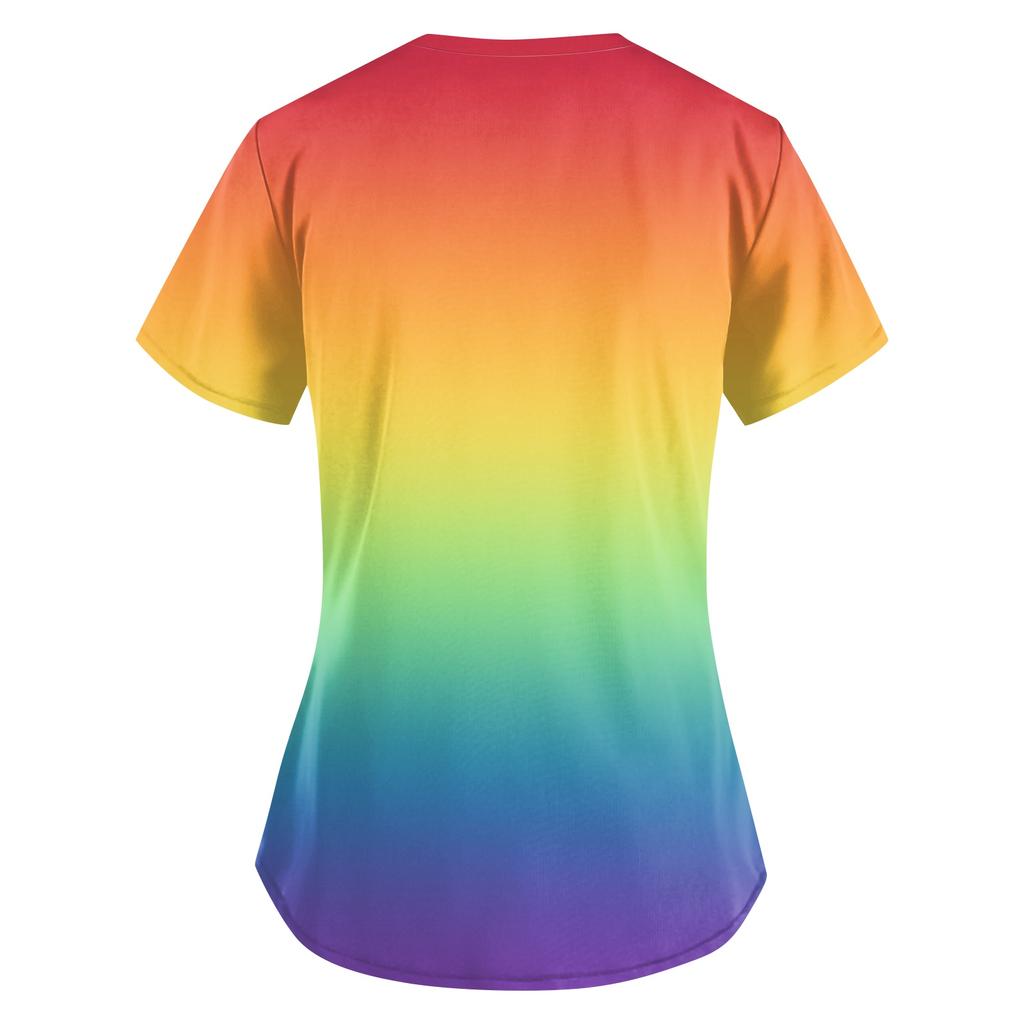 Mărimi MariUniforme Medicale Imprimate Topuri de Lucru pentru Femei Decolteu în V Încrucișat Imprimeu Mânecă Scurtă Tricouri Amuzante Îmbrăcăminte de Lucru Tricou cu Buzunare