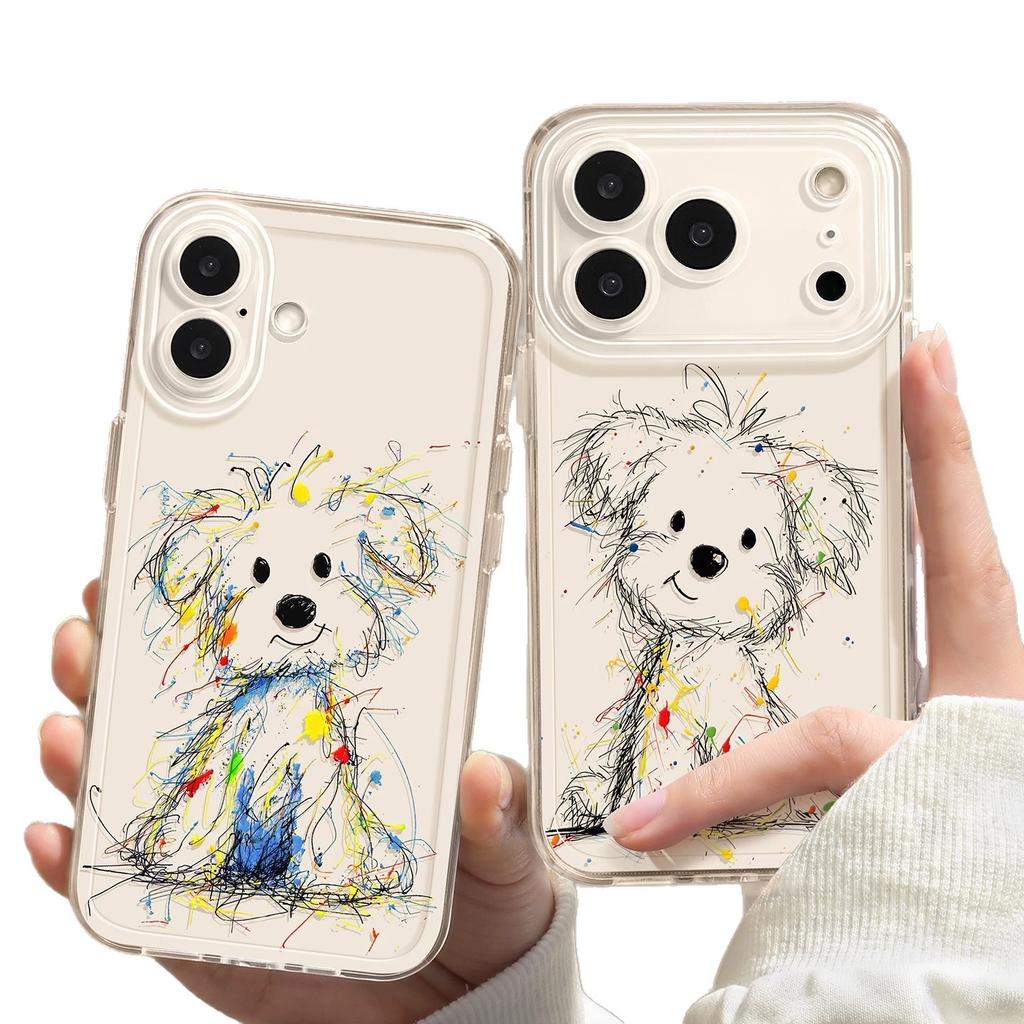 Scribbled puppy mobile phone case for iphone17 Apple 16promax transparent 15 new 14 niche 13 soft case
